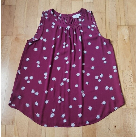 Loft Outlet Burgundy Floral Flowy Sleeveless Blouse, Valentine's Day, SMALL - Picture 3 of 8